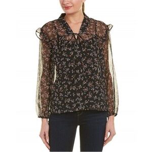 NWT Vince Camuto Black Floral Blouse with Sheer Sleeves (NWT1)